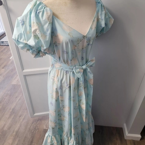 LOVESHACKFANCY X Target Estelle Blue Floral Puff Sleeve Romantic Dress 14 NWOT - Picture 8 of 16